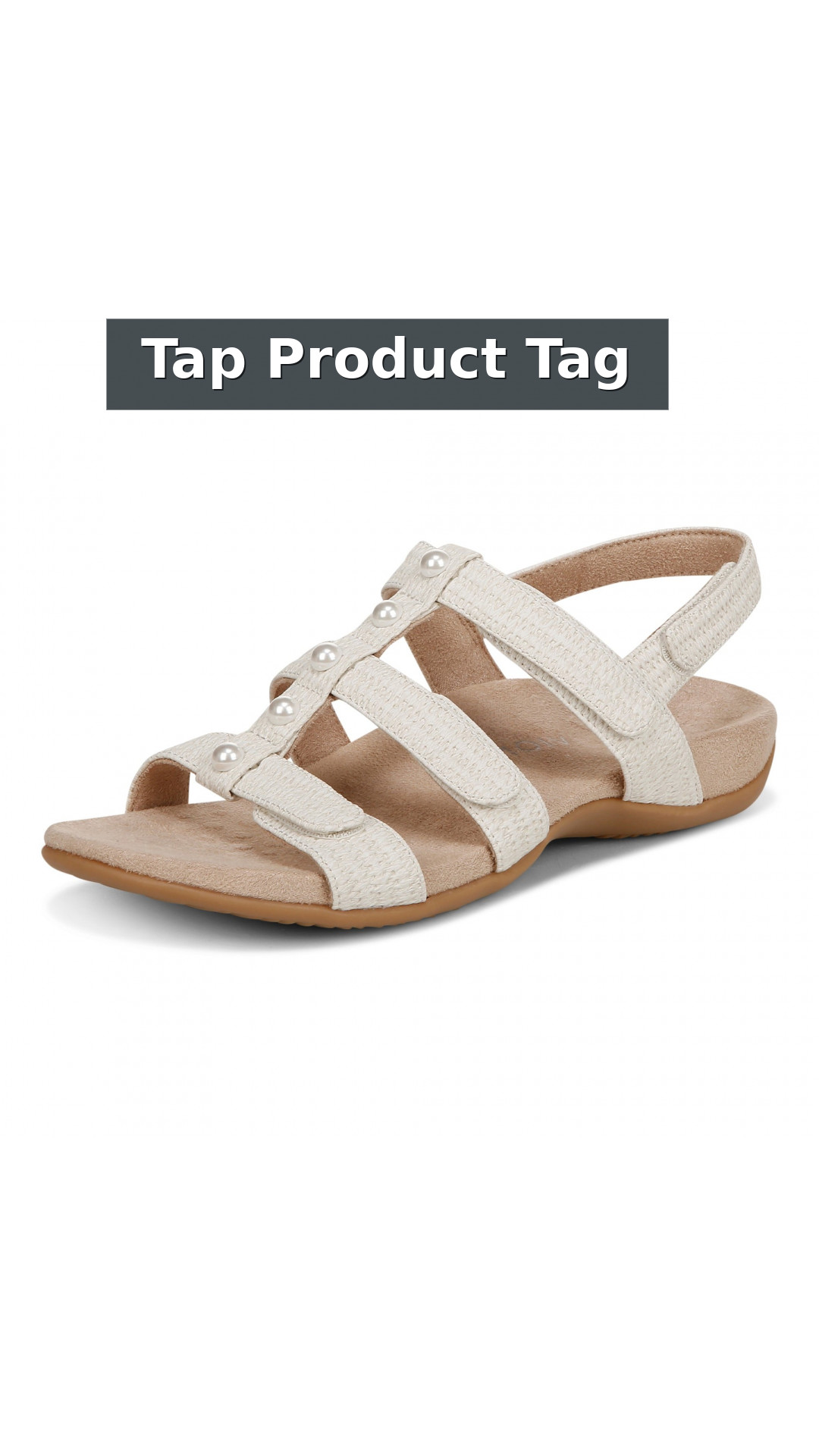 Vionic Amber Pearl Women's Adjustable Orthotic Sandal style detail 12: Tap Product Tag