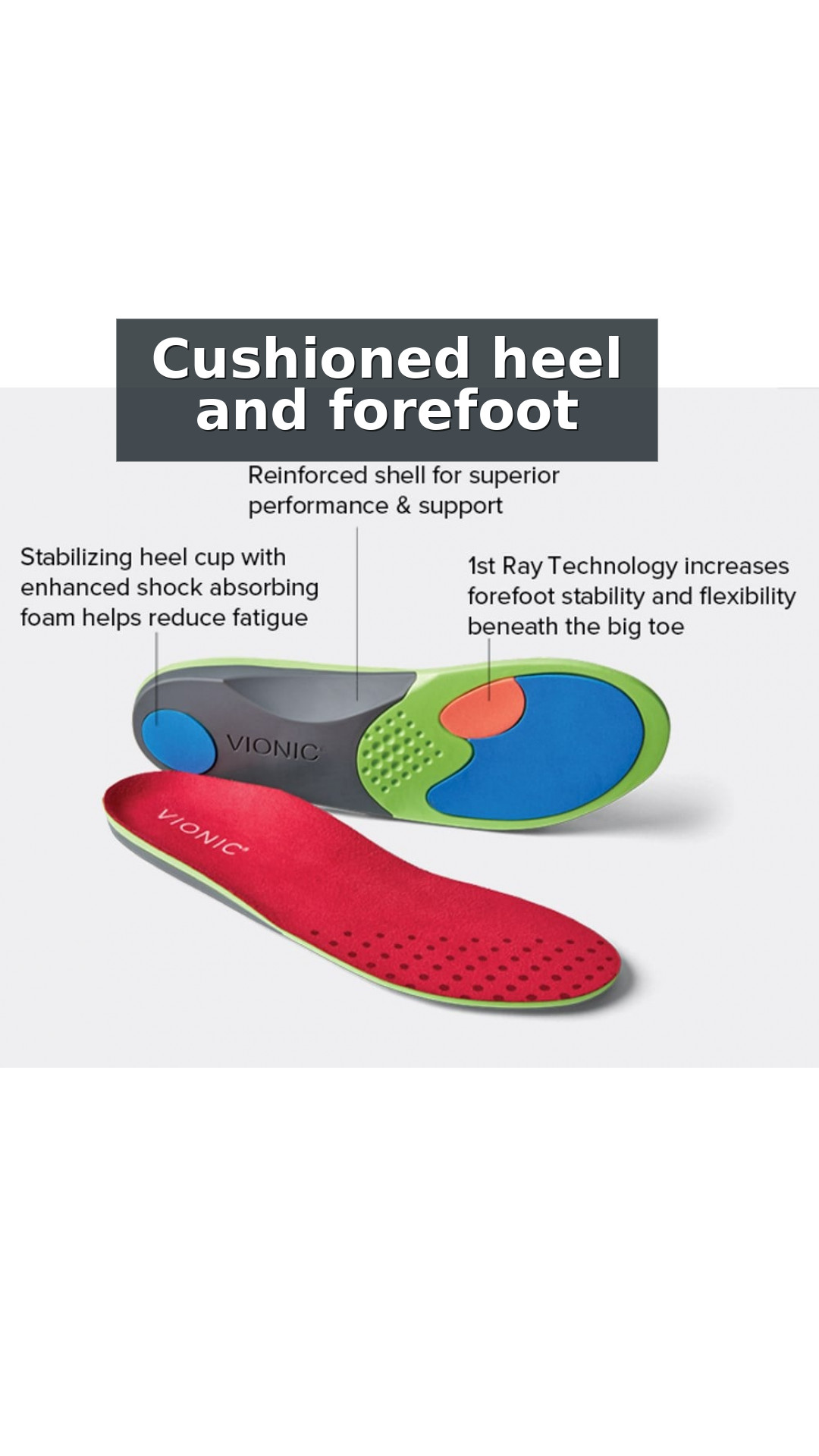 Vionic Active Men's Full Length Orthotic Insoles style detail 3: Cushioned heel and forefoot
