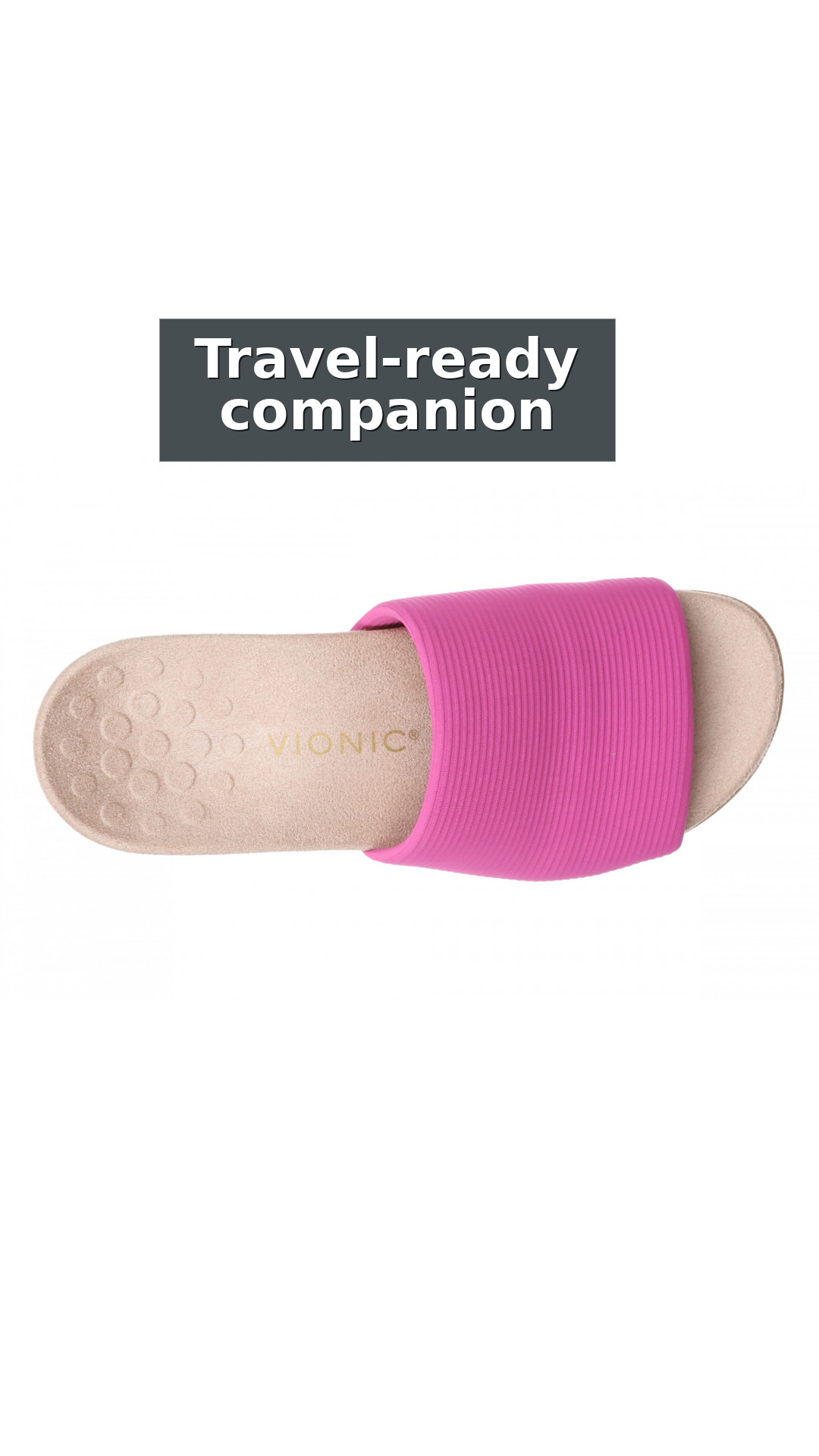 Vionic Renie Knit Women's Orthotic Slide Sandal - Stretch Knit Comfort Support style detail 9: Travel-ready companion