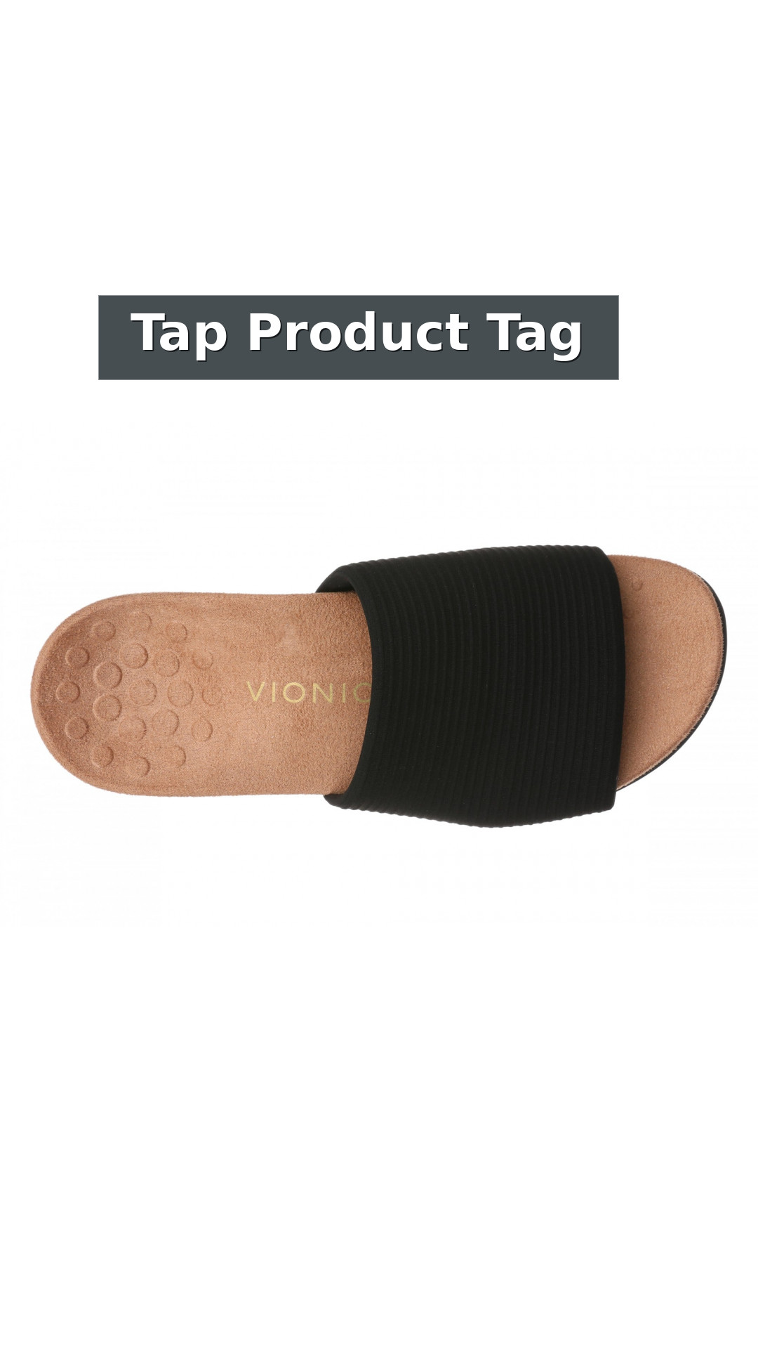 Vionic Renie Knit Women's Orthotic Slide Sandal - Stretch Knit Comfort Support style detail 12: Tap Product Tag