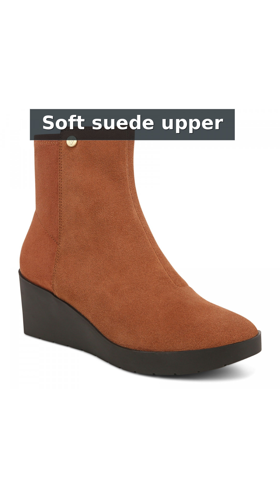 Vionic Skylar Women's Comfort Wedge Short Boot style detail 3: Soft suede upper