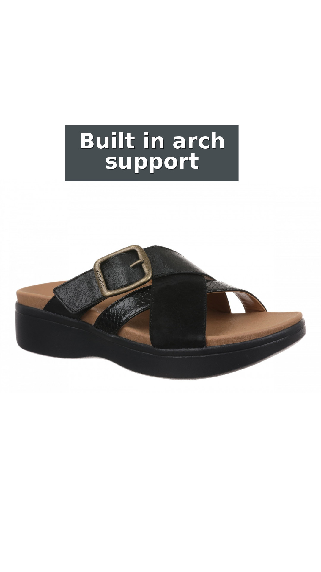 Vionic Starla Women's Orthotic Slide Sandal - Adjustable Buckle Comfort Platform style detail 2: Built in arch support