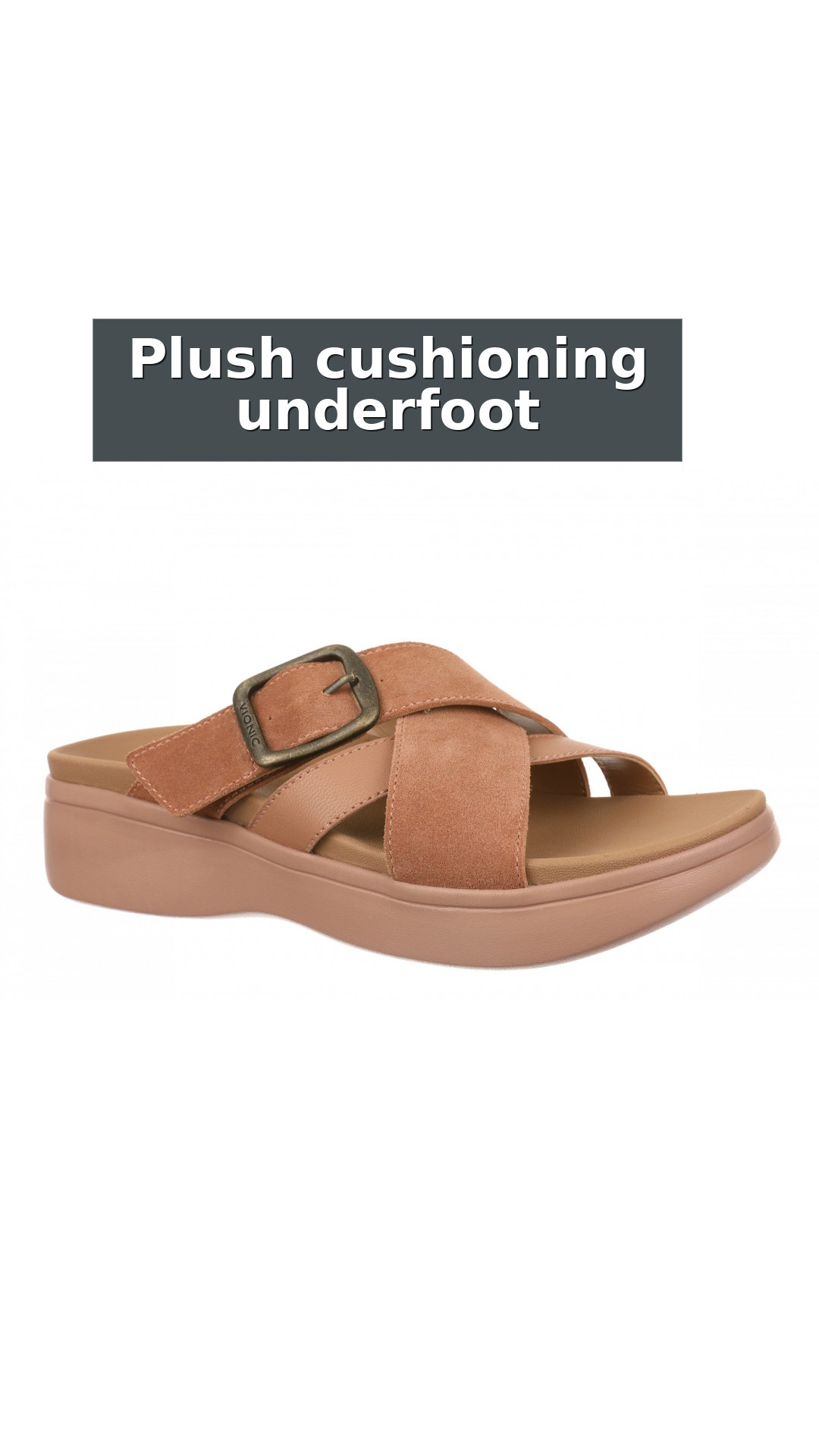 Vionic Starla Women's Orthotic Slide Sandal - Adjustable Buckle Comfort Platform style detail 3: Plush cushioning underfoot
