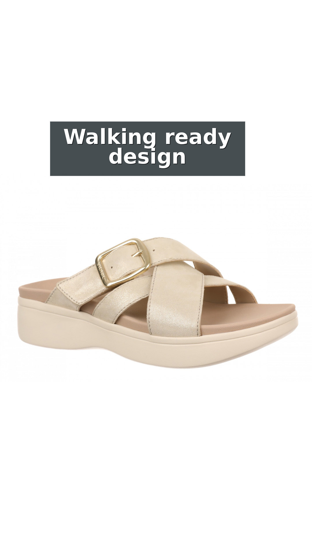 Vionic Starla Women's Orthotic Slide Sandal - Adjustable Buckle Comfort Platform style detail 6: Walking ready design