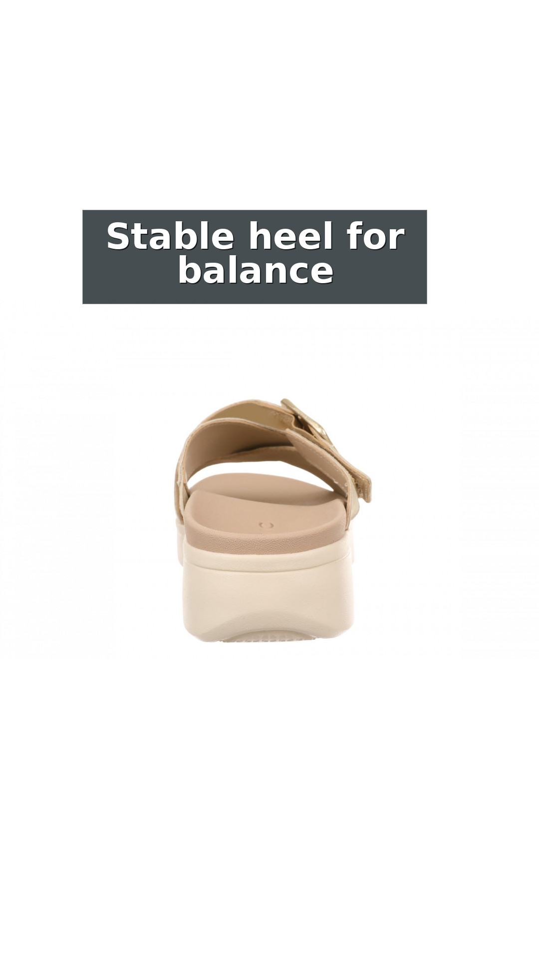 Vionic Starla Women's Orthotic Slide Sandal - Adjustable Buckle Comfort Platform style detail 7: Stable heel for balance
