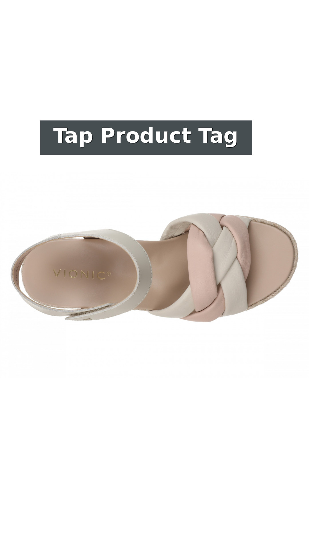 Vionic Saratoga Women's Orthotic Support Espadrille Wedge Sandal style detail 12: Tap Product Tag