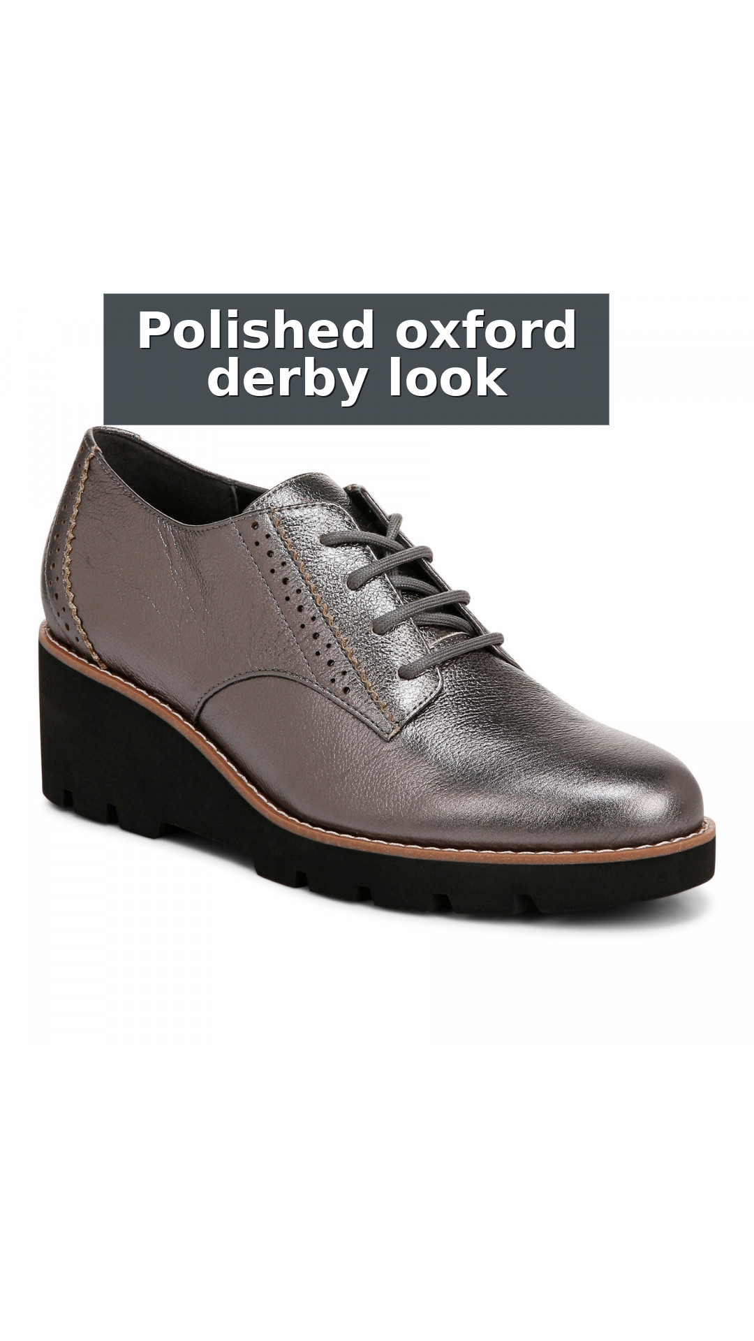 Vionic Anaheim Women's Comfort Wedge Oxford Derby Shoe style detail 2: Polished oxford derby look
