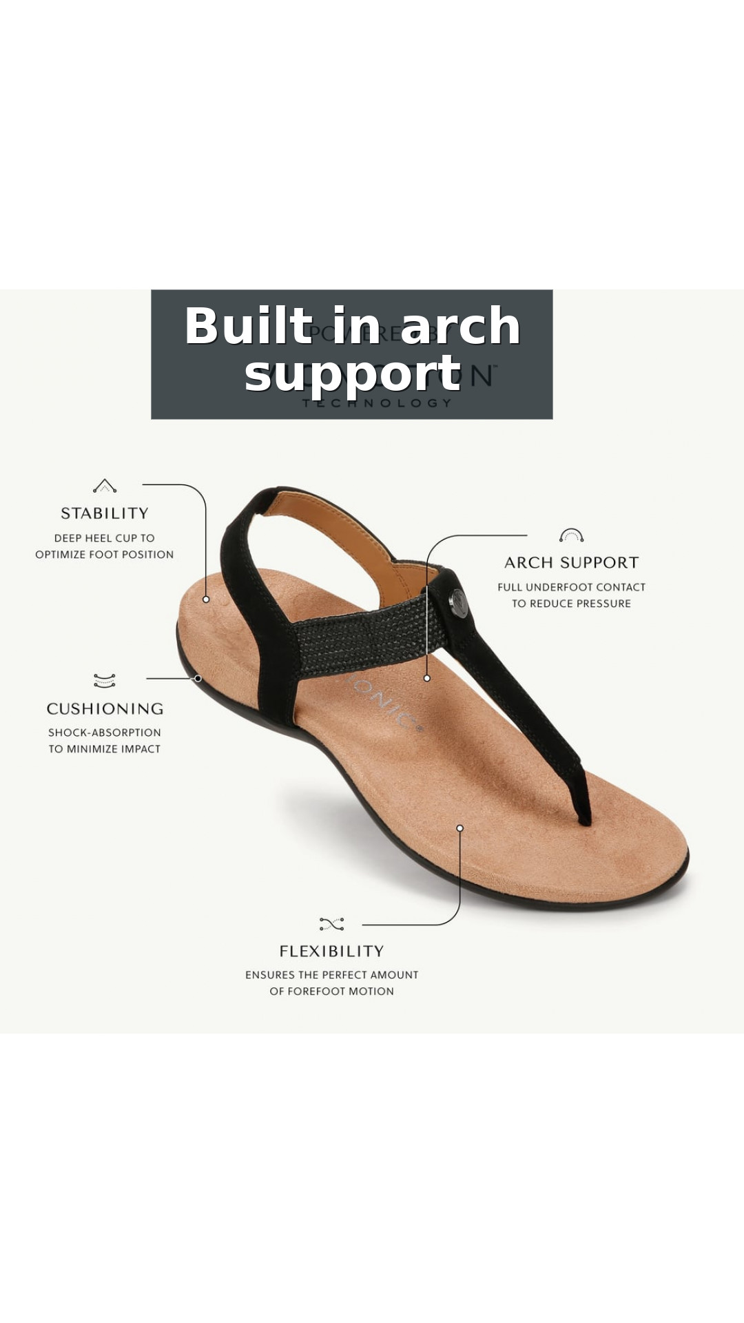 Vionic Brea Women's Toe Post Comfort Sandal style detail 2: Built in arch support
