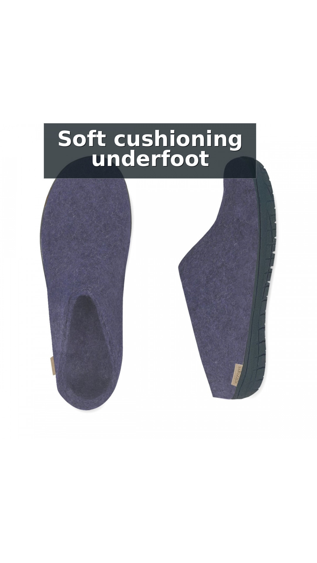 Glerups Wool Open Heel Unisex Slipper / Slip-on Clog - Rubber Sole - Model BR style detail 3: Soft cushioning underfoot