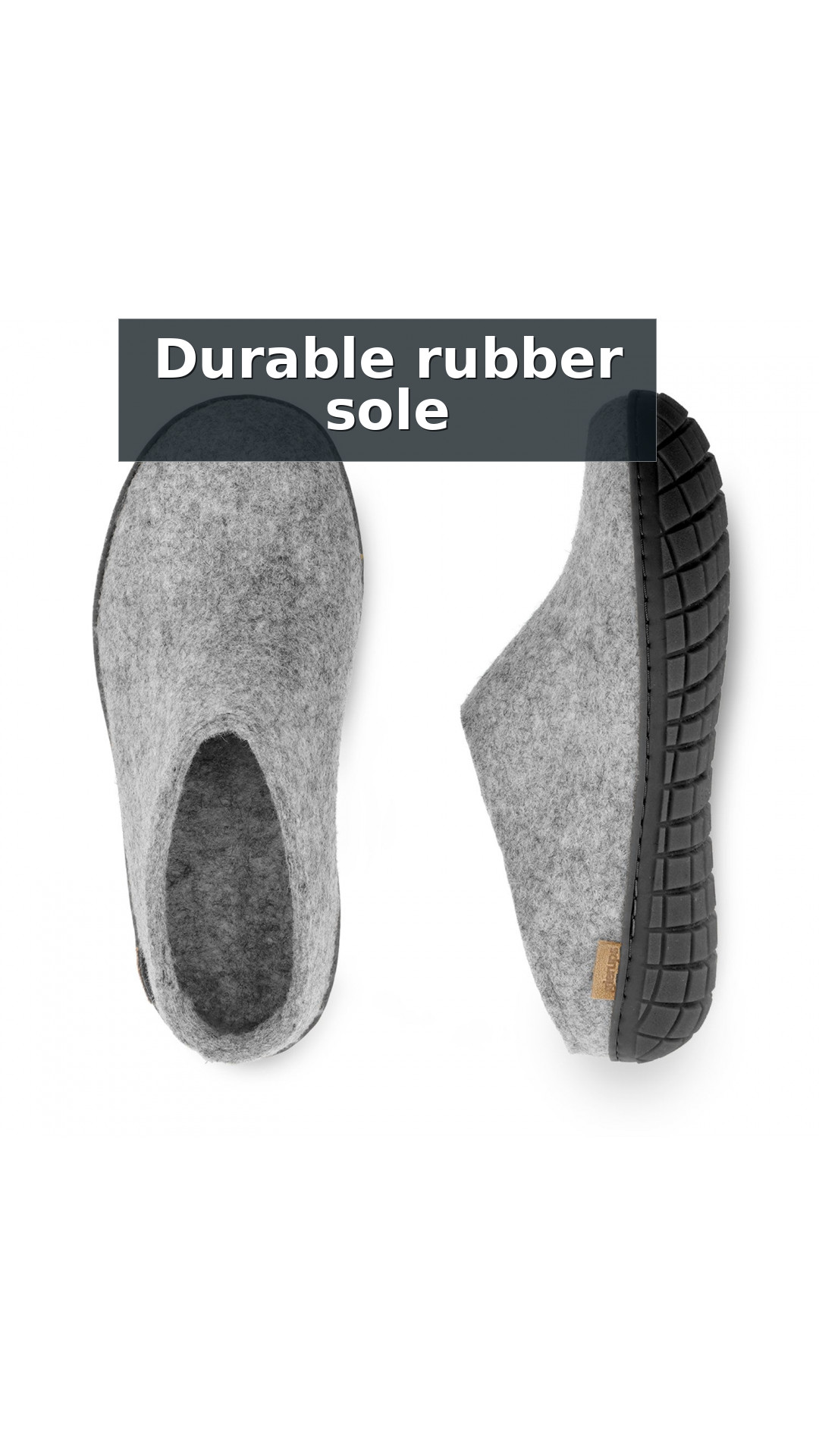 Glerups Wool Open Heel Unisex Slipper / Slip-on Clog - Rubber Sole - Model BR style detail 4: Durable rubber sole