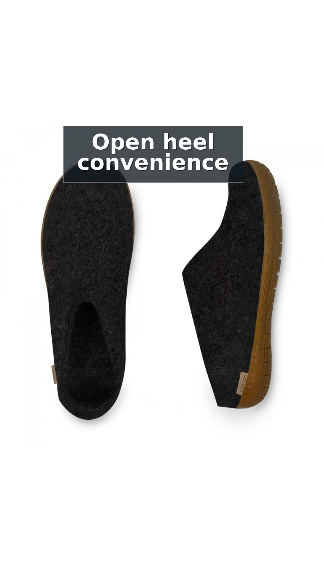 Glerups Wool Open Heel Unisex Slipper / Slip-on Clog - Rubber Sole - Model BR style detail 6: Open heel convenience