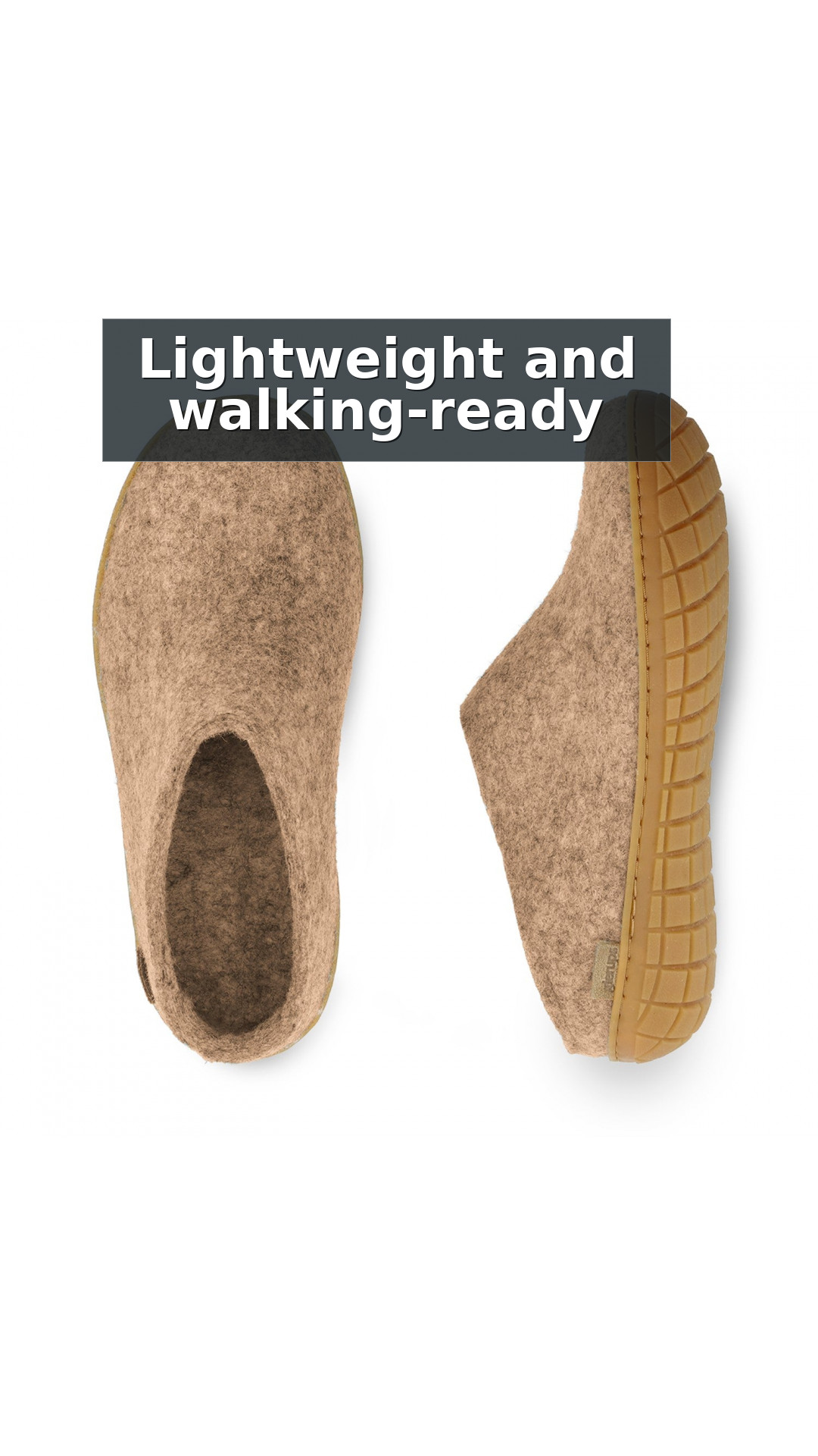 Glerups Wool Open Heel Unisex Slipper / Slip-on Clog - Rubber Sole - Model BR style detail 7: Lightweight and walking-ready