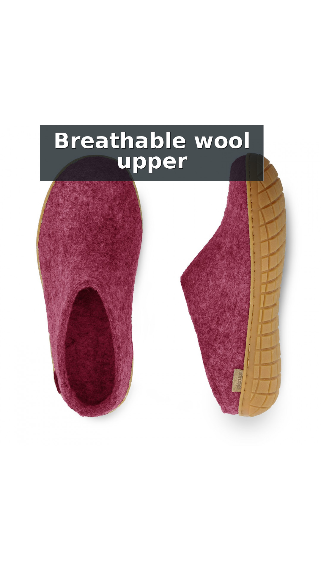 Glerups Wool Open Heel Unisex Slipper / Slip-on Clog - Rubber Sole - Model BR style detail 8: Breathable wool upper