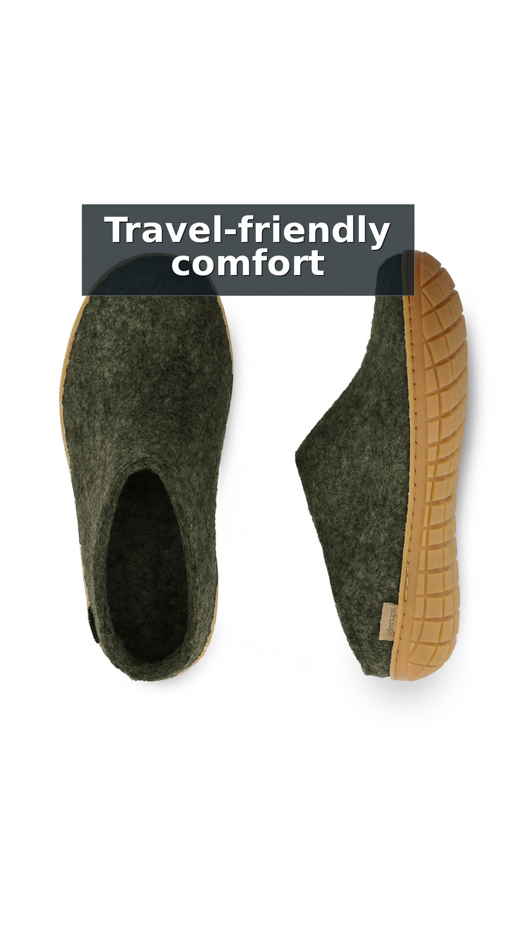 Glerups Wool Open Heel Unisex Slipper / Slip-on Clog - Rubber Sole - Model BR style detail 10: Travel-friendly comfort