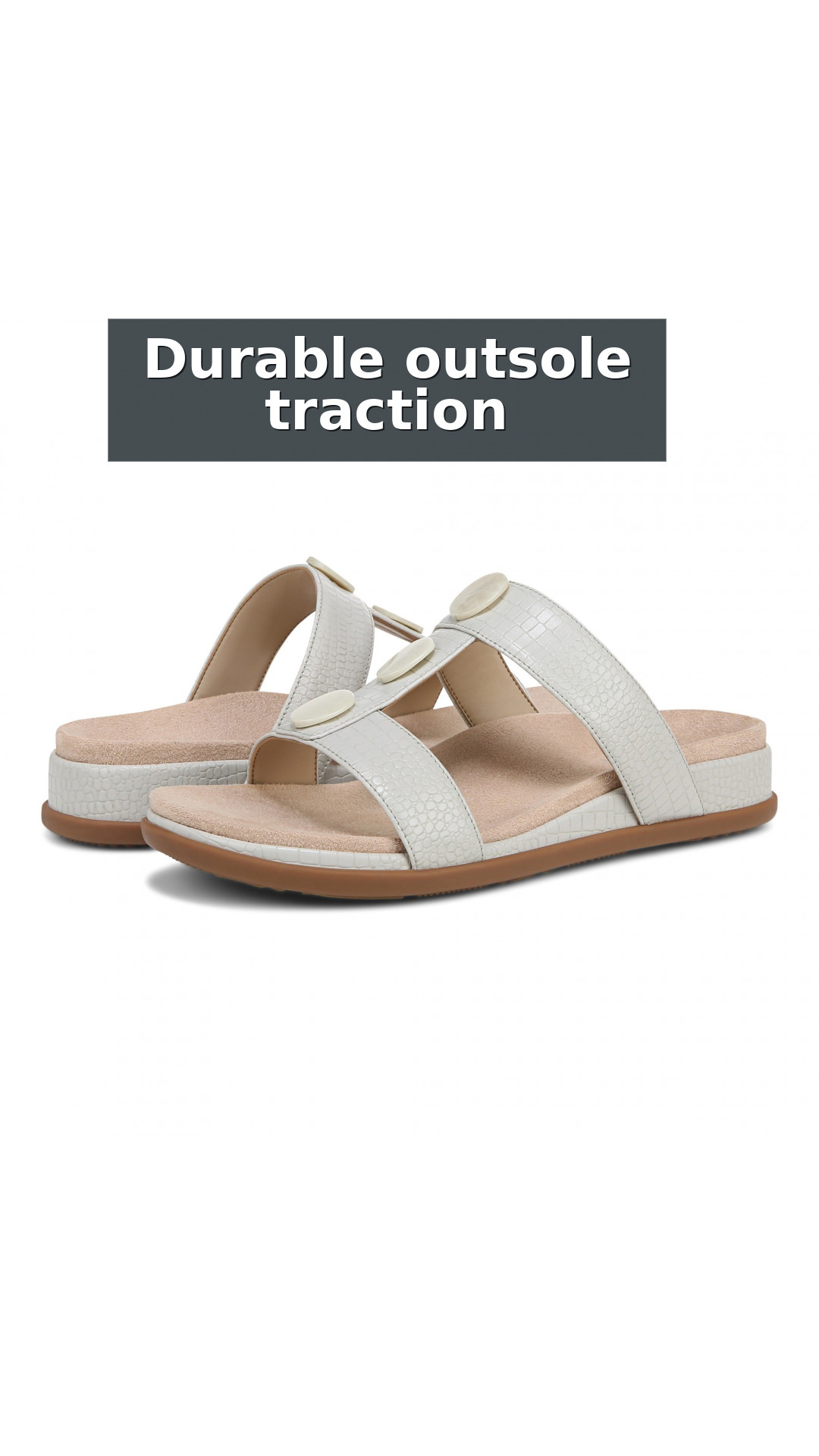 Vionic Serra Women's T-Strap Slip-on Supportive Sandal style detail 8: Durable outsole traction