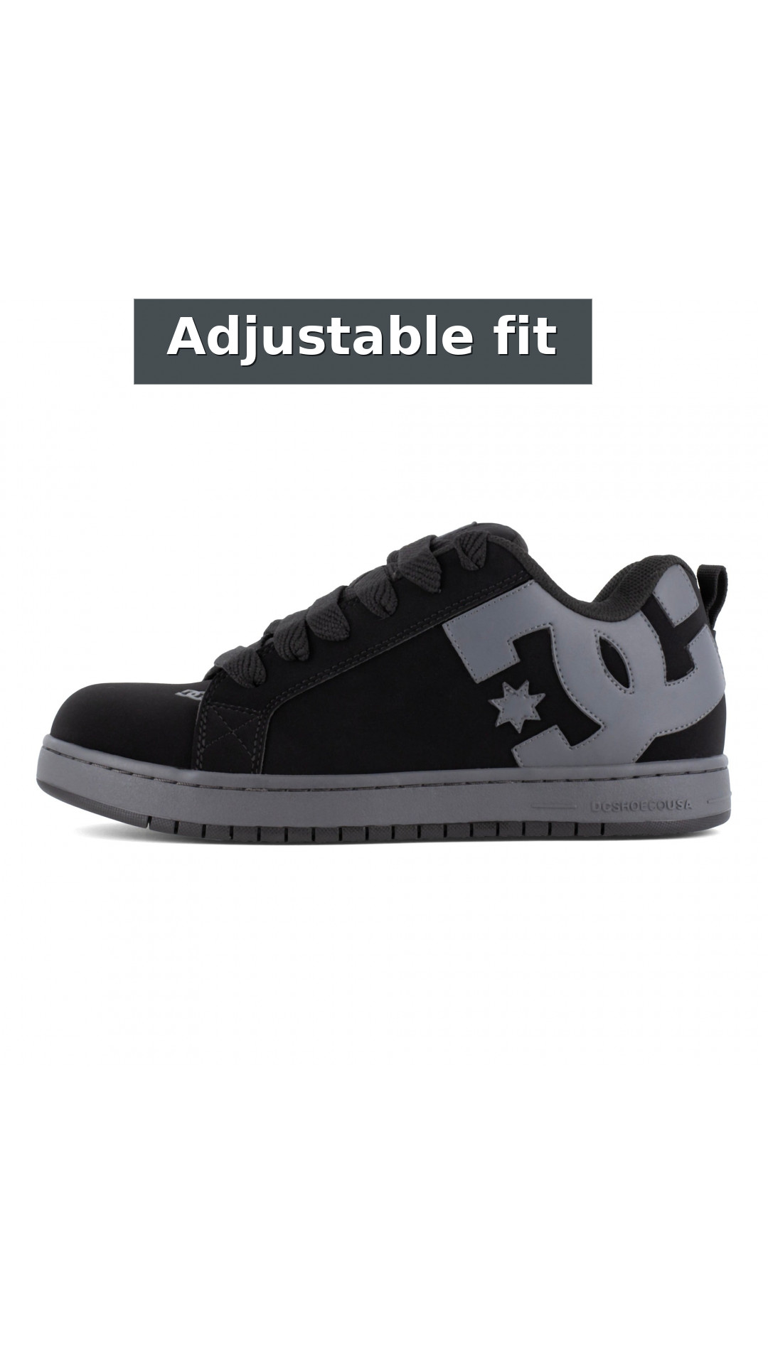 DC Work Crew Court Graffik Work Men's Composite Toe - Men's Work Shoe - Black/Grey style detail 5: Adjustable fit