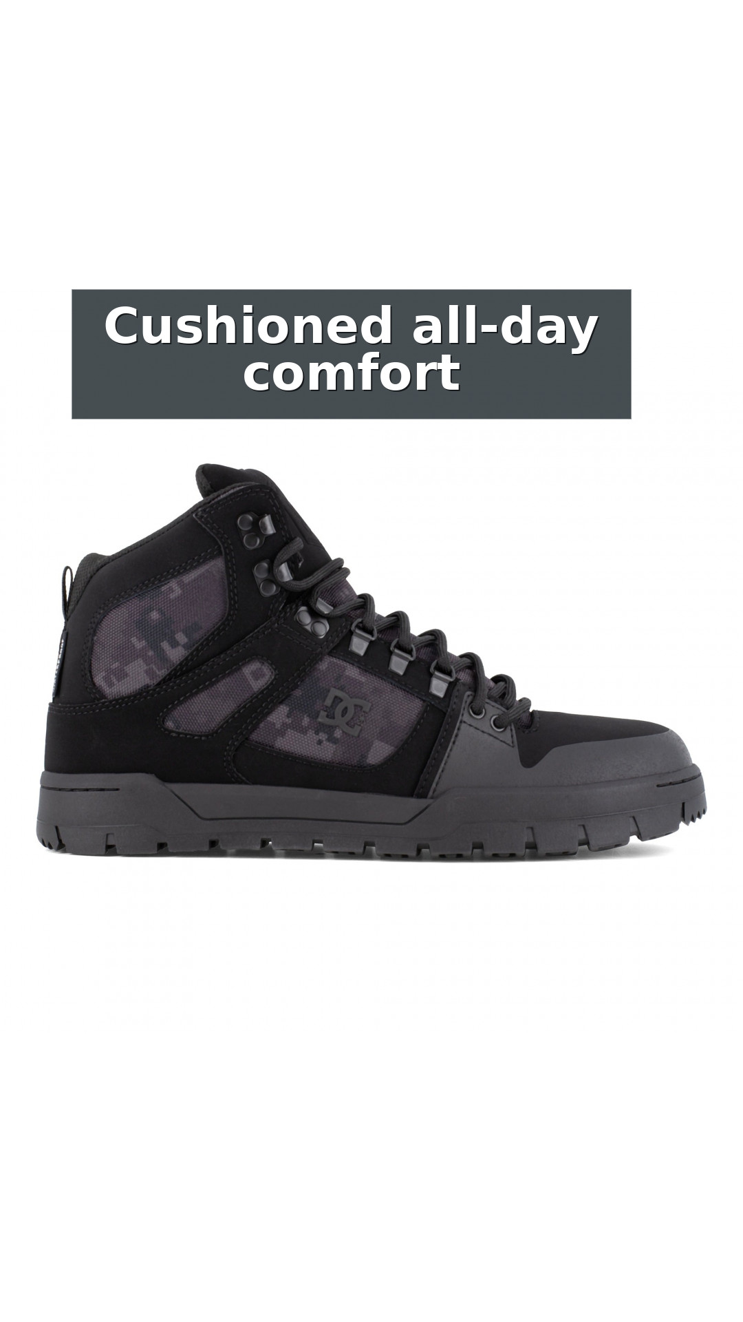 DC Work Crew Pure Work Men's Composite Toe - Waterproof Work High-Top - Black Camo Men's Work Shoe style detail 3: Cushioned all-day comfort
