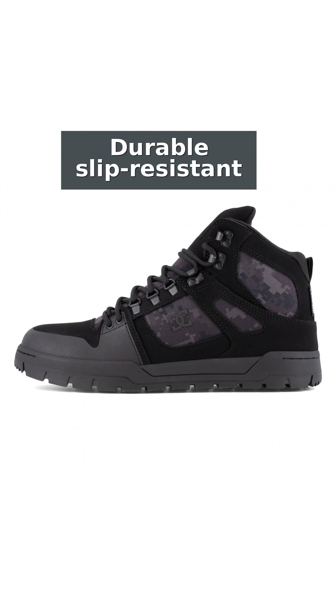 DC Work Crew Pure Work Men's Composite Toe - Waterproof Work High-Top - Black Camo Men's Work Shoe style detail 5: Durable slip-resistant outsole