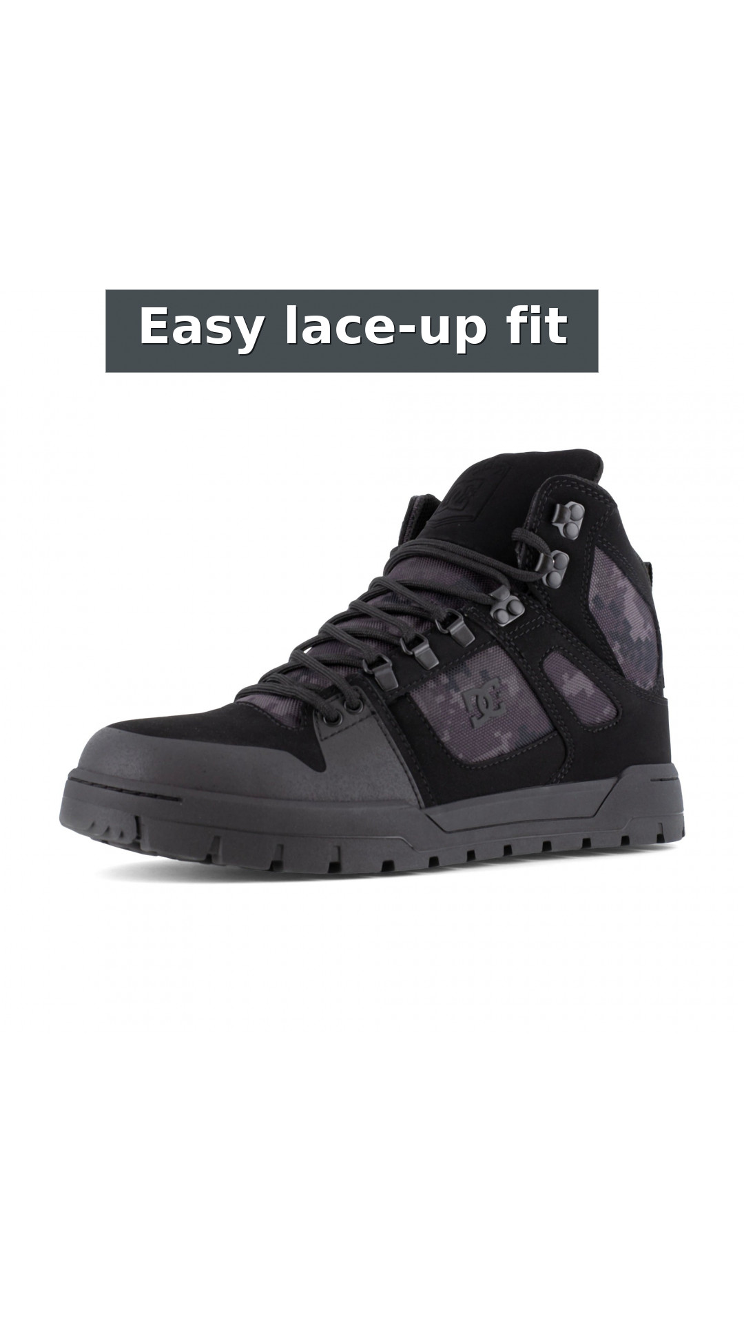 DC Work Crew Pure Work Men's Composite Toe - Waterproof Work High-Top - Black Camo Men's Work Shoe style detail 7: Easy lace-up fit