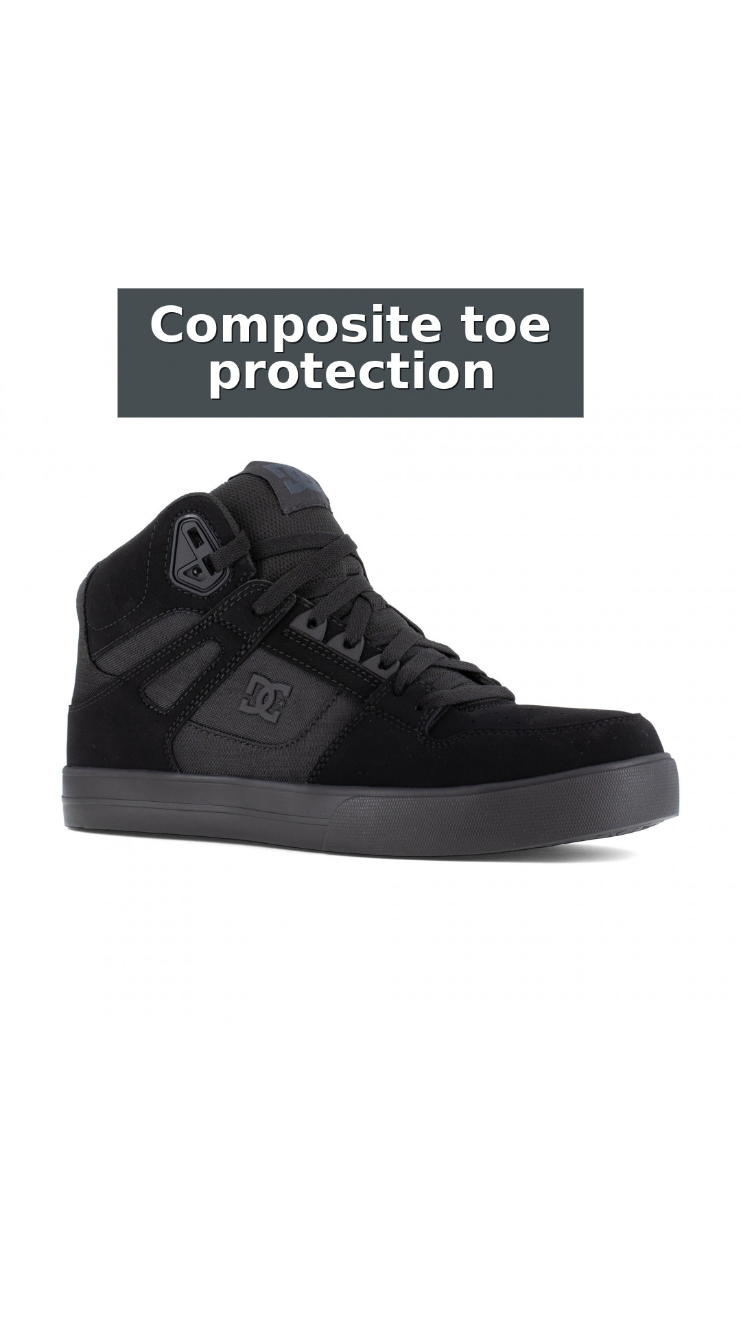 DC Work Crew Pure Work Men's Composite Toe Work High-Top - Black/Dark Gray style detail 2: Composite toe protection
