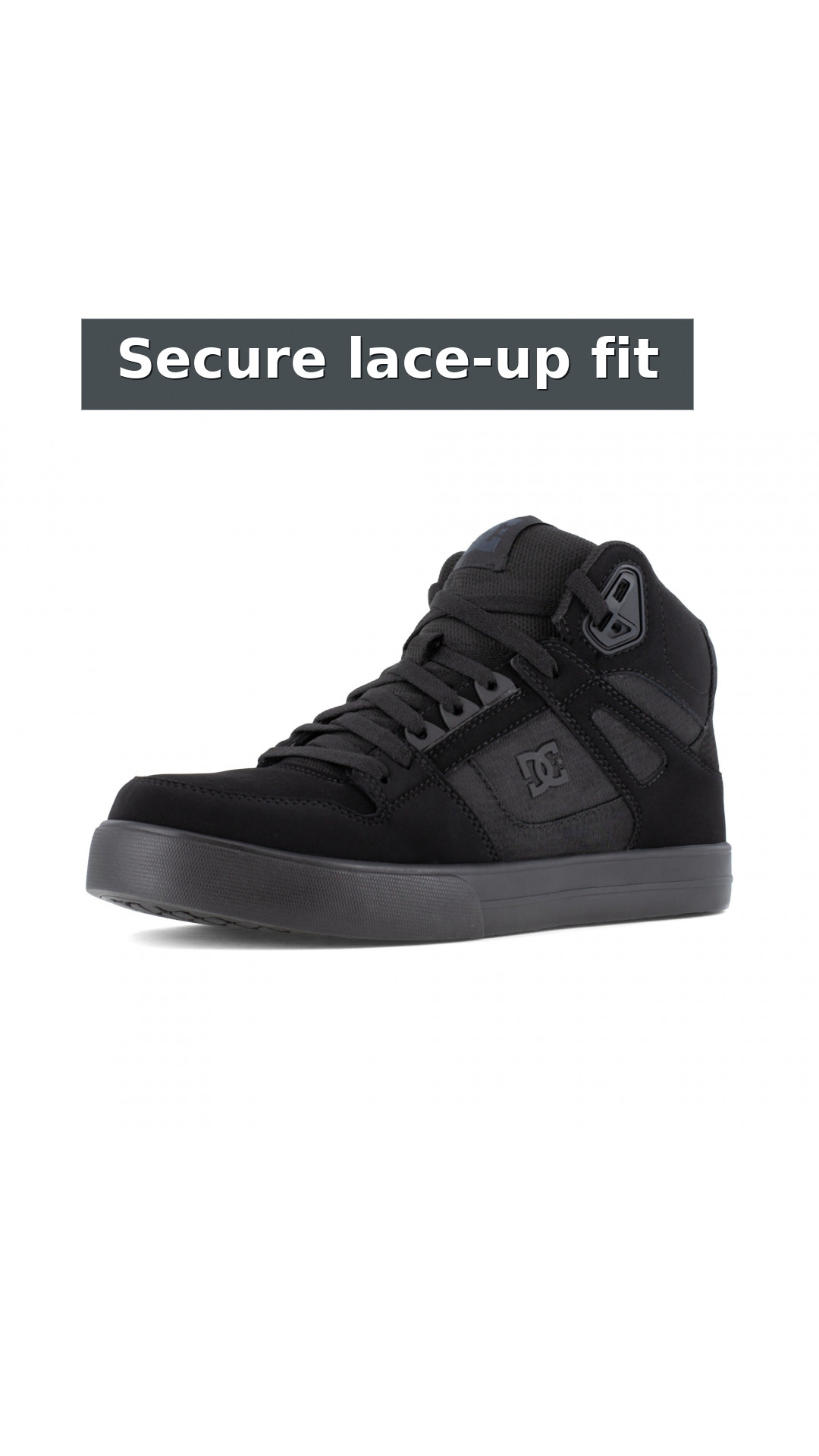 DC Work Crew Pure Work Men's Composite Toe Work High-Top - Black/Dark Gray style detail 7: Secure lace-up fit