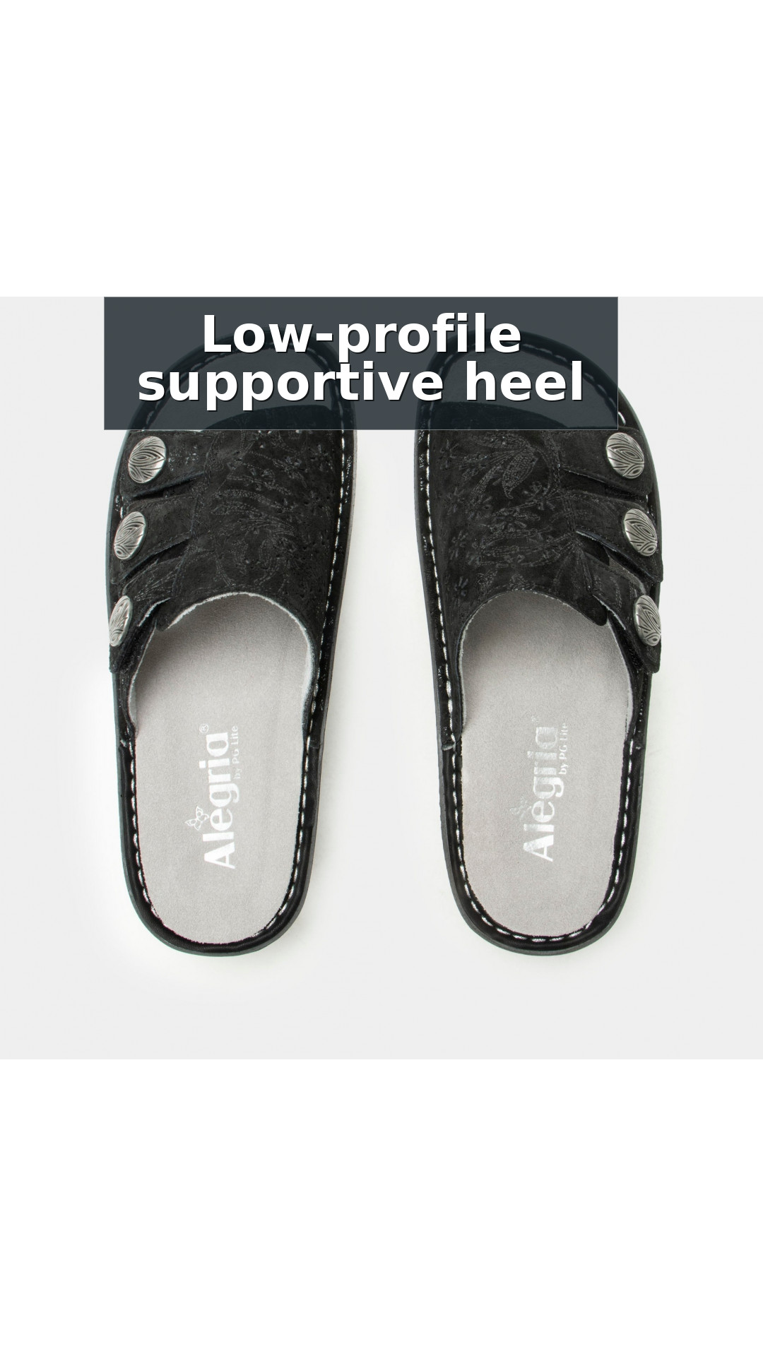 Alegria Julee Comfort Arch Support Women's Slide Sandal style detail 8: Low-profile supportive heel